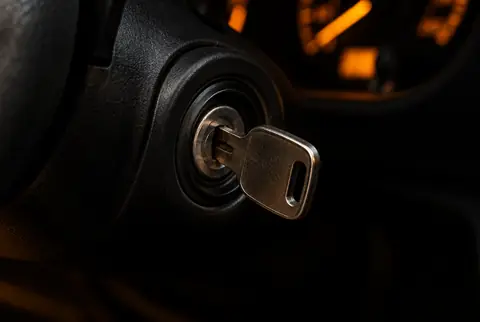 A key turned in a car ignition